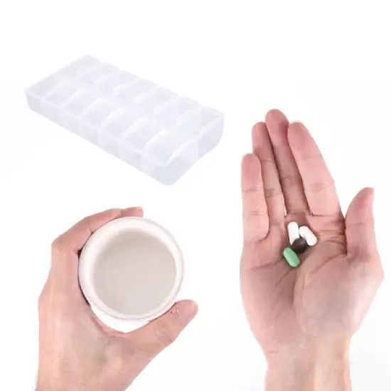 Unique Bargains 14 Grids Double Row Pill Case Clear 1 Pc image {3}