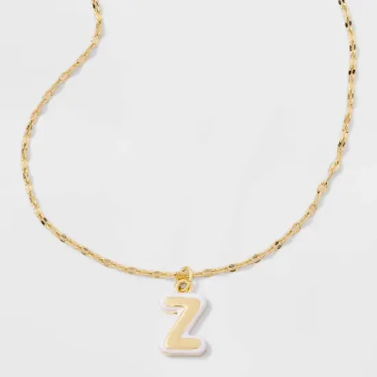 14K Gold Dipped Enamel Initial Pendant Necklace - A New Day&trade; Gold/White image {29}