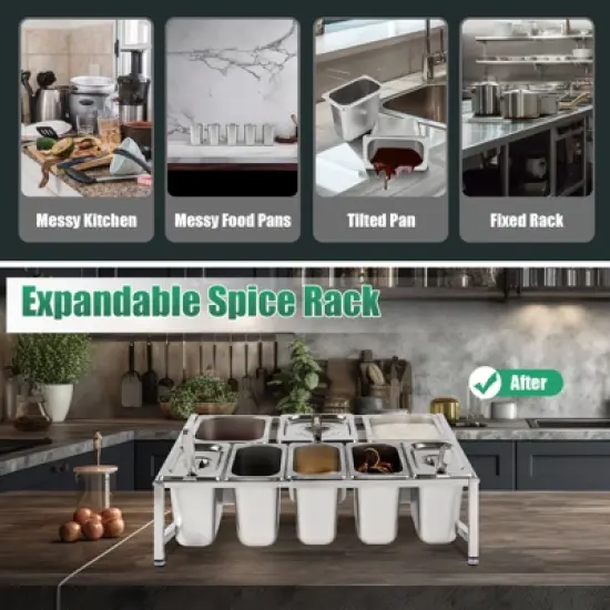 YIYIBYUS Stainless Steel Expandable Spice Rack Organizer , Adjustable Length image {4}