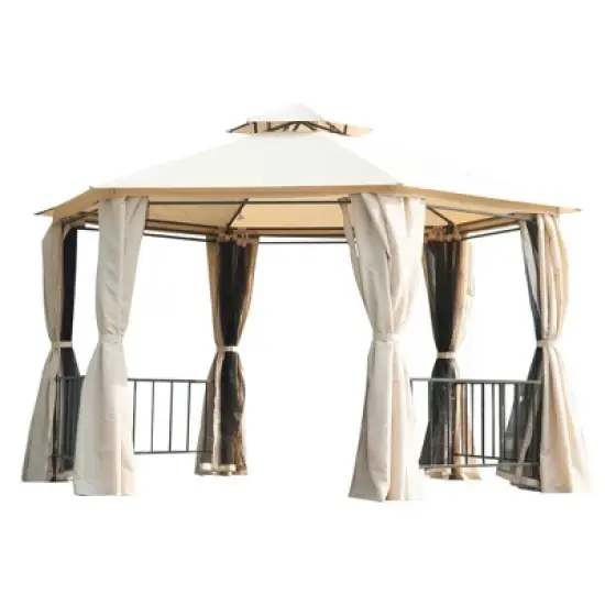 Outsunny 13' x 13' Outdoor Patio Gazebo Canopy Pavilion with Removable Mesh Netting, Curtains, Double Tiered Roof, UV Protection & Large Floor Space image {6}
