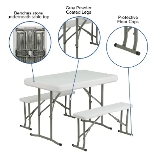 Flash Furniture 3 Piece Portable Plastic Folding Bench and Table Set image {2}