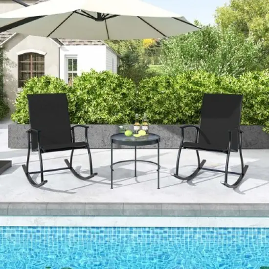 Costway 2/4 PCS Outdoor Rocking Chairs with Breathable Backrest Smooth Safe Rocking Design Navy/Brown/Black image {3}