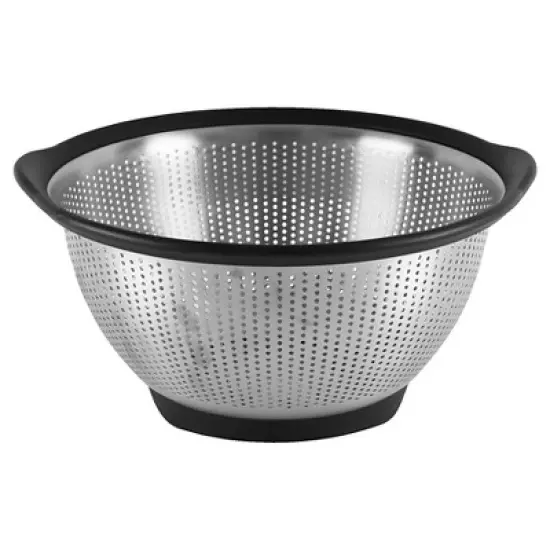 KitchenAid 5 Quart Colander Stainless Steel Black Rim: Metal Strainer, Dishwasher-Safe, Light Silver, Black image {3}