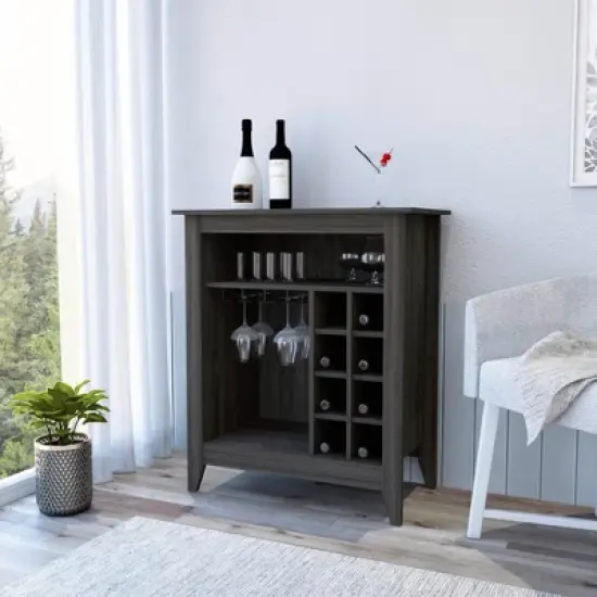 Gulches Carbon Espresso Bar Cabinet: Stylish Storage & Wine Rack image {9}