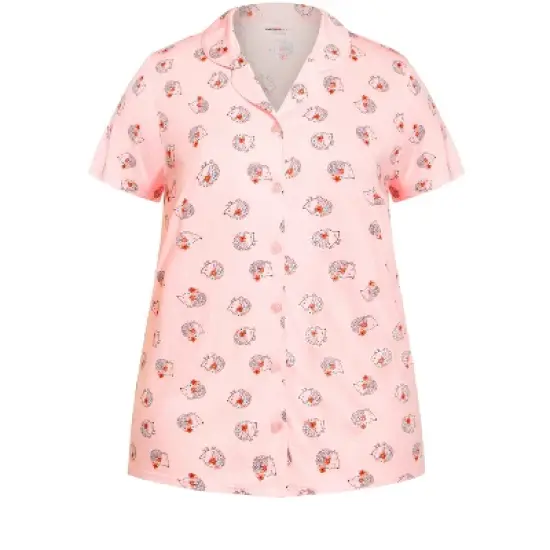 Women's Plus Size Hedgehog Button Sleep Top - pink | AVENUE image {2}