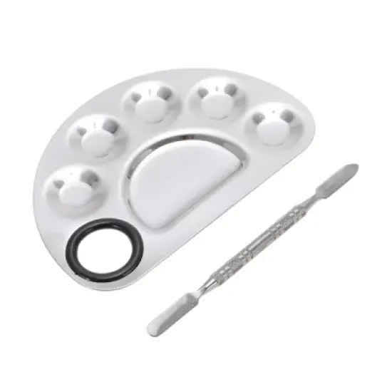 Unique Bargains Portable Small Semicircle Nail Art Palette Silver Tone 1 Set image {7}