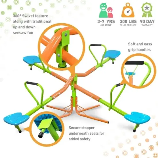 INFURNIC Baby Activity Gyms Outdoor Playground Four Seat Seesaw for Kids with 360 Degree Rotation, Green, 74.8"*74.8"*39.37" image {3}