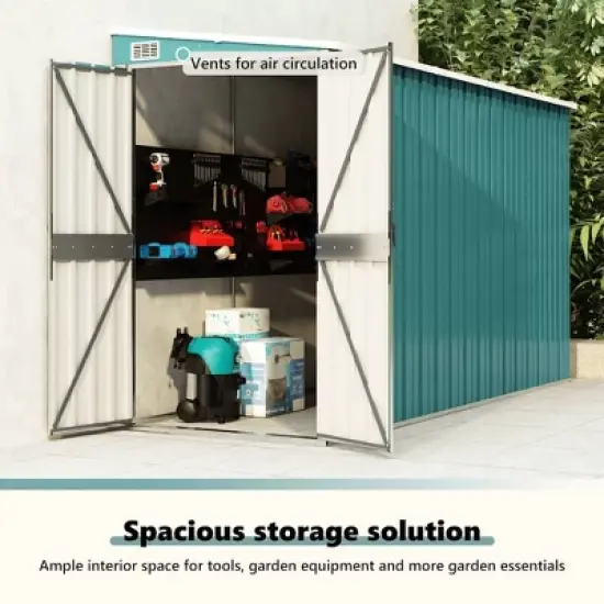 vidaXL Storage Shed Wall-mounted Garden Shed for Backyard Galvanized Steel - Green 46.5" x 113.4" x 70.1" image {8}