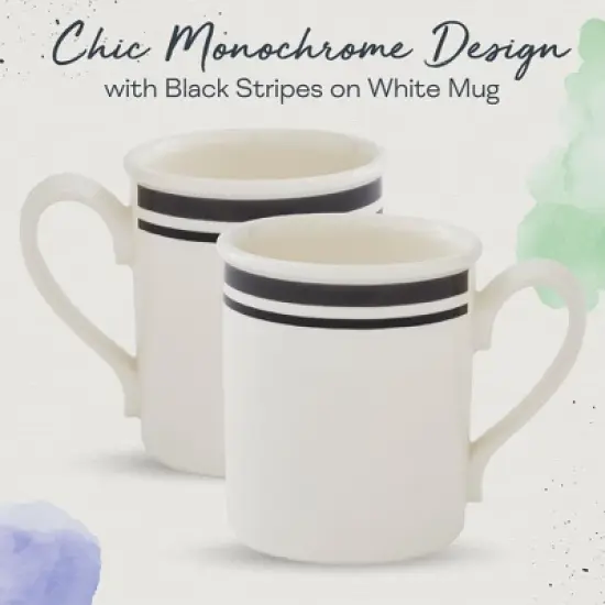 Portmeirion Potter's 9oz Stripe Breakfast Mug, Set of 4, Elegant Earthenware Tea Mugs with Handle for Coffee Lovers, Classic Stripe Design - Black image {2}
