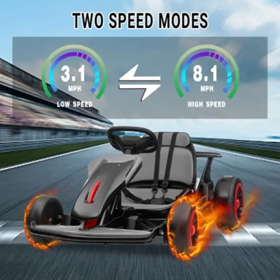 24V Kids Go Kart, Powerful Drift Kart with Dual 150W Motors, High Speed Electric Outdoor Ride On Toy, Battery Powered Ride On Racing Car with Music image {4}