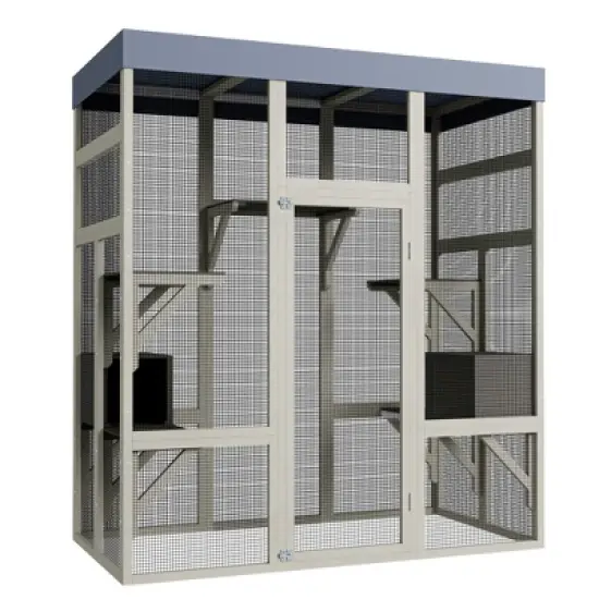 Gulches Large Wooden Outdoor Catio for Cats with Waterproof Roof and Two Houses image {9}