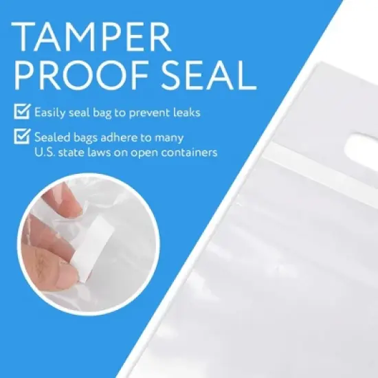 Impresa Clear Plastic To Go Wine Bags with Handles - 50 Pack - Fits 25 oz Bottles - Tamper Proof Seal image {3}