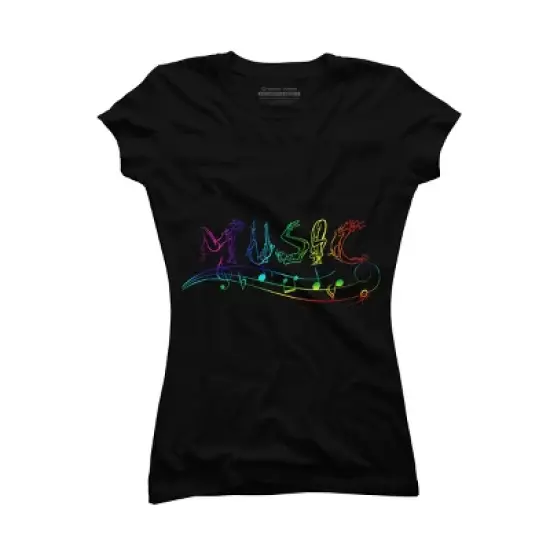 Junior's Design By Humans Rainbow Yoga Music Notes By AleksandrYacenko T-Shirt image {2}