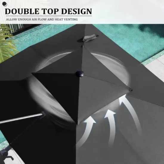 Pellebant 9X10.5FT Double Top Cantilever Umbrella Outdoor 360 Rotation 6 Heights Adjustable Offset Umbrella with Metal Pole and Base image {5}