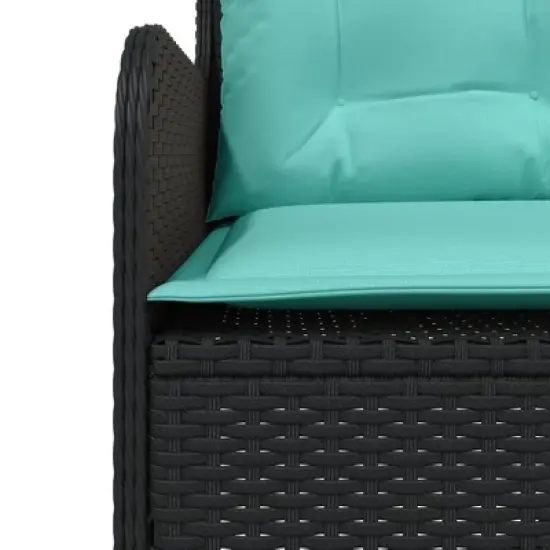 vidaXL Outdoor L-Shaped Garden Sofa - Black Poly Rattan Patio Couch with Turquoise Cushions - 87"x64.2" image {6}