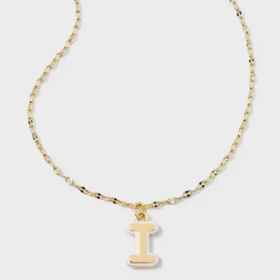14K Gold Dipped Enamel Initial Pendant Necklace - A New Day&trade; Gold/White image {12}