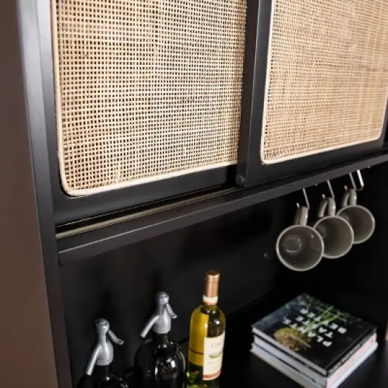 Groveholme Tall Buffet Cabinet with Storage Black/Natural - Aiden Lane image {1}