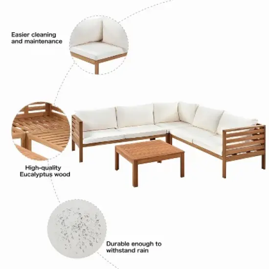 4-piece Acacia Wood Patio Conversation Set with Coffee Table, Outdoor Seating Set with Cushions and UV Protected Texture - Maison Boucle image {6}
