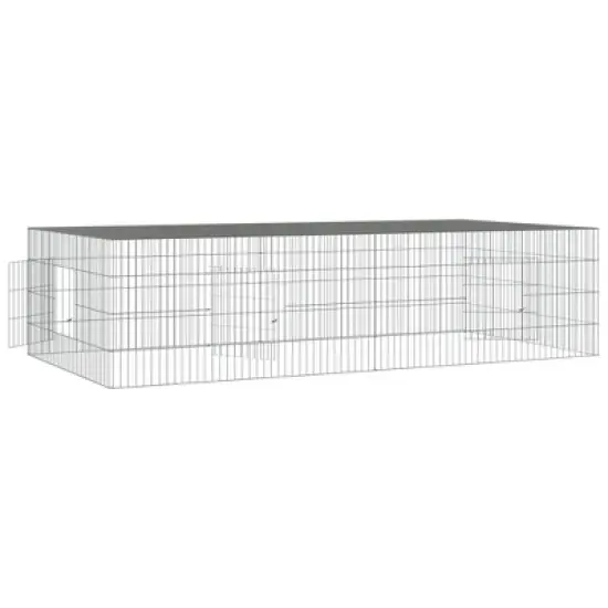 vidaXL Rabbit Cage/Animal Playpen-Outdoor Pet Enclosure/Galvanized Iron - Silver, 86.6"x43.3"x21.7", Spacious & Ventilated Design image {3}