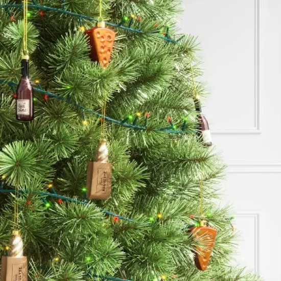 3pc Christmas Gift Ornament Set Glass Wine/Cheese/Baguette - Wondershop&trade; image {1}