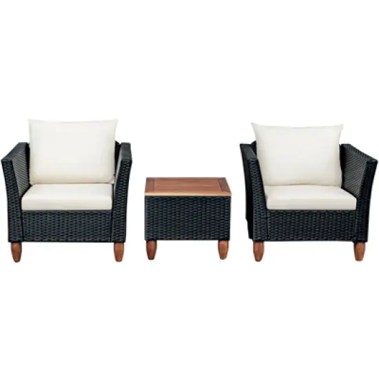 Tangkula 3-Piece Wicker Patio Furniture Set Outdoor Conversation Set w/ Cushions & Coffee Table image {7}