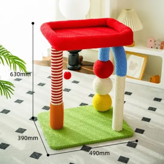 Fairyland&trade; - Colorful U-Shaped Cat Climbing Tower &ndash; Multi-Level Sisal Scratching Post with Teasing Ball & Massage Column for Large and Small Cats image {6}