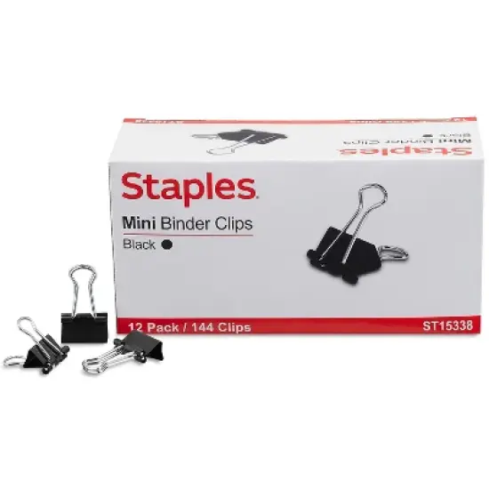 Staples Mini Metal Binder Clips Bulk Pack Black 3/5" Size with 1/4" Capacity 15338 image {6}