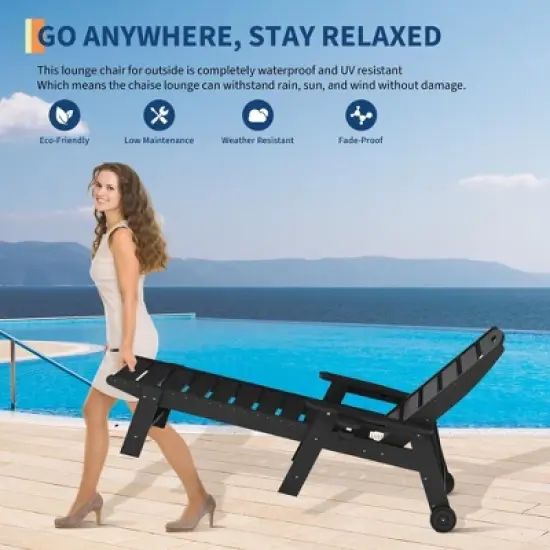 TARGET HDPE 5-Position Lounge Chair for Outside, Outdoor HDPE Chaise Loungers with Cup Holder, Resin Pool Lounge Chair image {6}