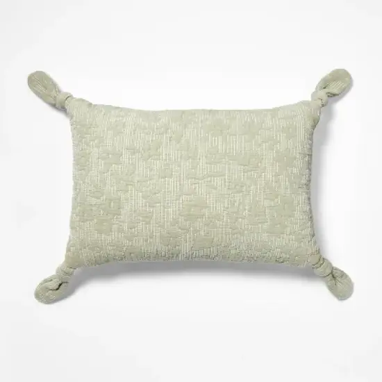 Lumbar Floral Jacquard Pillow with Corner Ties Green - Threshold designed with Studio McGee image {3}