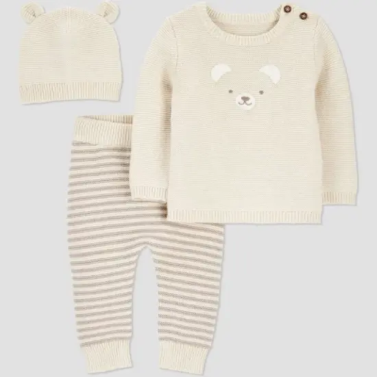 Carter's Just One You&reg; Baby 3pc Bear Sweater Top & Pants Set - Cream image {4}