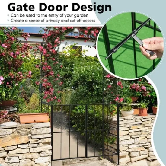 Costway Garden Arch Arbor Trellis with Gate 7.5 ft Patio Archway Pergola for Wedding image {5}