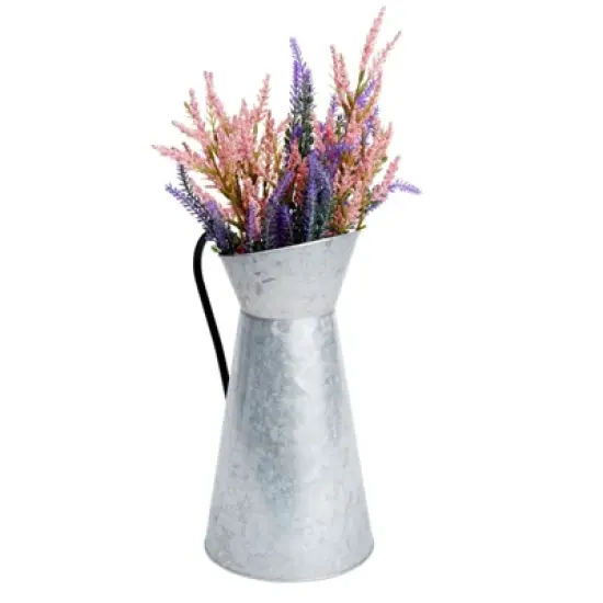 Juvale Rustic-Style Galvanized Pitcher Vase with Handle, Metal Watering Can for Farmhouse-Style Home Decor, Table Centerpieces, 12 In image {3}
