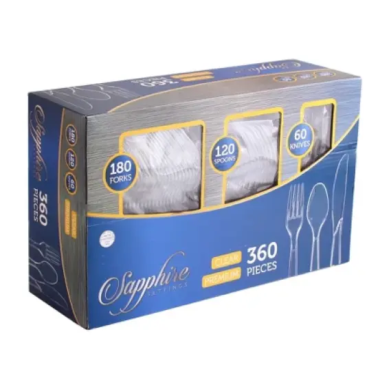 Premium Clear Plastic Cutlery Set &ndash; 360-Piece Disposable & Reusable Combo (180 Forks, 120 Spoons, 60 Knives) for Weddings, Parties, Catering & Events image {3}