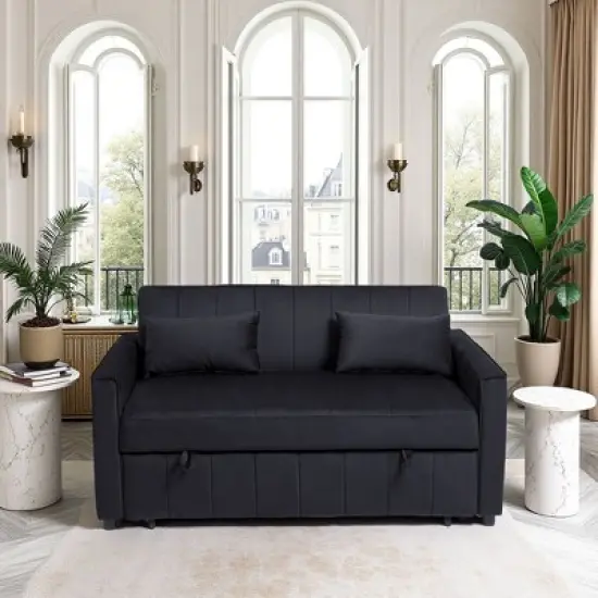 NicBex Convertible Sofa Bed Loveseat Couch with Pull Out Bed & Adjustable Backrest,Upholstered Sleeper Sofa for Living Room,Bedroom image {2}