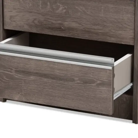 Gallia Modern and Contemporary Oak Finished 2 Drawer Nightstand Brown - Baxton Studio image {5}