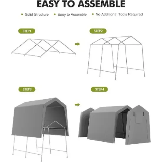 Outdoor Storage Shelter Shed, Heavy Duty Motorcycle Storage Sheds, Portable Tarp Shed with Roll-Up Door, Golf Cart Garage, Waterproof, Gray image {5}