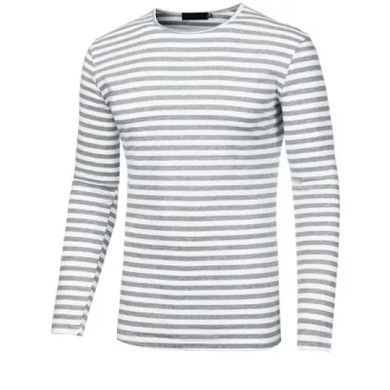 Lars Amadeus Men's Striped Crew Neck Long Sleeve Casual Cotton Pullover T Shirt image {12}