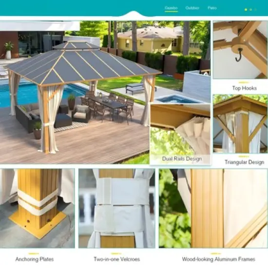 EROMMY 14 Ft. W x 12 Ft. D Aluminum Patio Gazebo image {4}