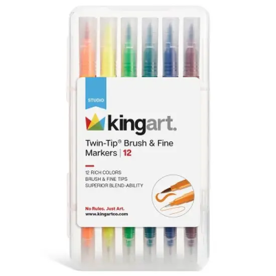 KINGART Twin-Tip Brush & Fine Markers 12 Colors image {1}