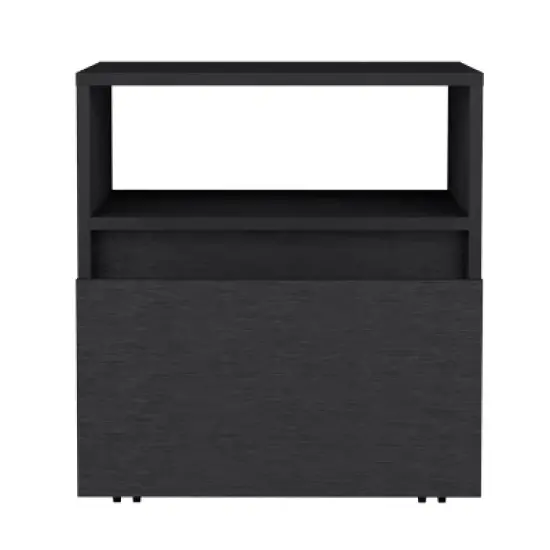 NicBex Modern Wood Nightstand with Drawer,Bedside Table with Wheels& Open Shelf,Mobile Night Stand for Bedroom,Living Room image {2}