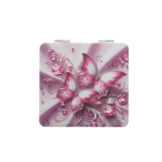 Unique Bargains Two Butterfly Makeup Mirror Pink Purple 1 Pc image {3}