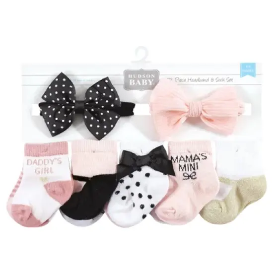 Hudson Baby Infant Girl Sock and Headband 12pc Set, Mom Dad, 0-9 Months image {1}