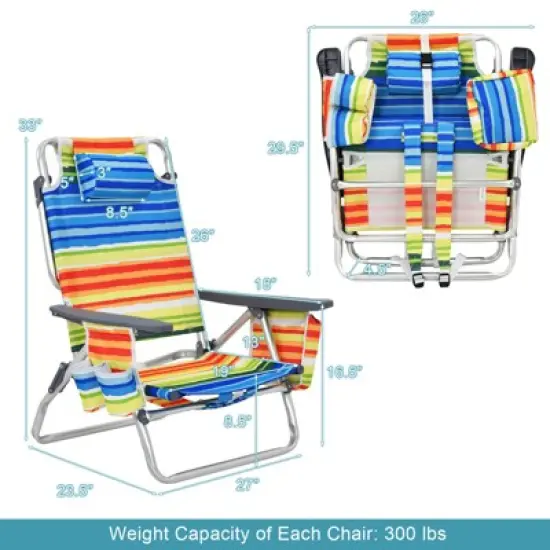 Tangkula 2 Pack of Folding Beach Chair Portable Backpacking Chair with Cup Holder Headrest Storage Bag for Outdoor image {4}