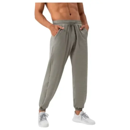 Anna-Kaci Active Men's Lightweight Textured Jogger Pants with Elastic Waist and Cuffed Ankles for Active and Casual Wear image {2}