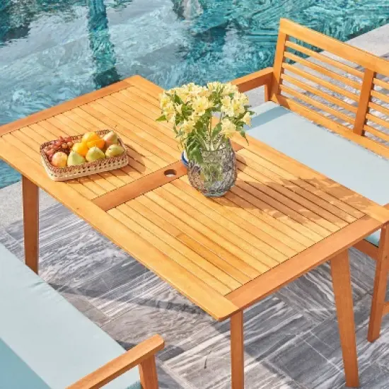 Waimea 3pc Honey Slatted Eucalyptus Wood Patio Dining Set with Bench & Cushions - Vifah image {5}