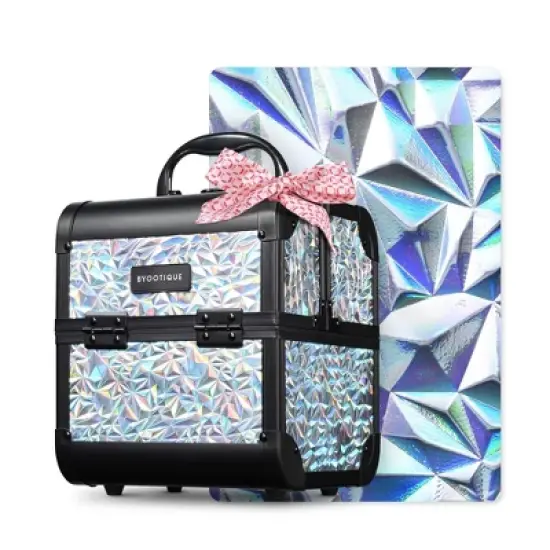 Byootique Makeup Train Case Cosmetic Organizer w/ Mirror Mermaid image {9}