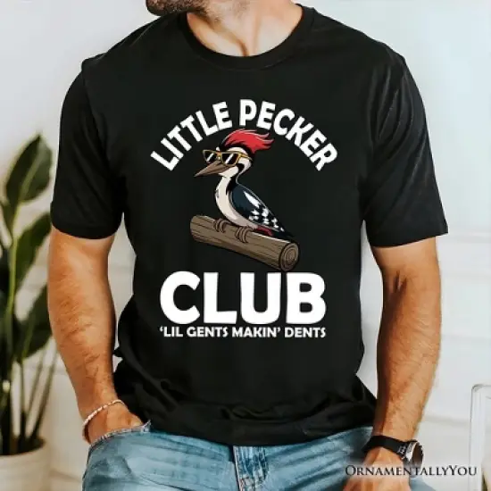 Little Pecker Club T-Shirt, Funny Sarcastic Woodpecker Tee Black S image {3}