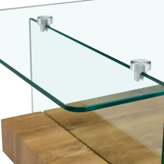 INFURNIC Patio End Tables Modern Rectangular Dining Table, Glass Table Top, Suitable for Small Space, Apartment, Studio,  Brown, 43.3"*23.6"*16.7" image {3}