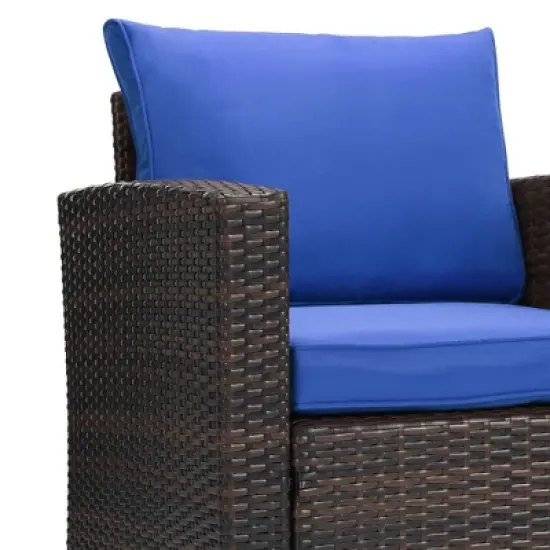 6pc Wicker Outdoor Conversation Set Royal Blue/Dark Brown - EDYO LIVING image {7}