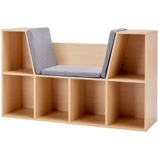 HOMCOM 6-Cubby Kids Bookcase, Reading Nook Organizer with Seat Cushion, Toddler Storage Cabinet Shelf for Playroom Bedroom, 40.5" x 12" x 23.5" image {3}